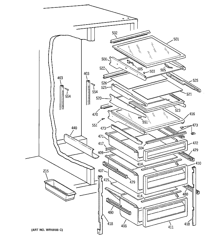 FRESH FOOD SECTION Diagram and Parts List for TFH30PRTAAA  General Electric Refrigerator