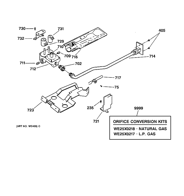 GAS VALVE & BURNER ASSEMBLY Diagram and Parts List for DWXR483GA0WW  General Electric Dryer
