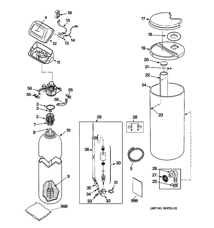 BODY PARTS Diagram and Parts List for GNSF35Z02  General Electric Water Softener