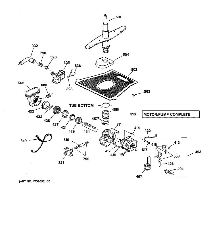MOTOR - PUMP MECHANISM Diagram and Parts List for GSD5720F00BB  General Electric Dishwasher