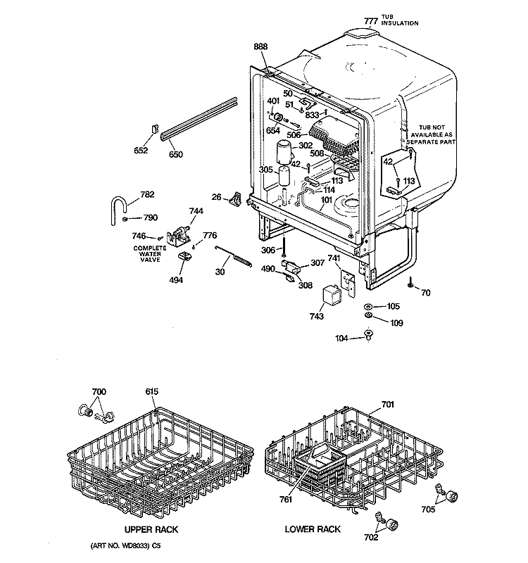 BODY PARTS Diagram and Parts List for GSD2335F00WW  General Electric Dishwasher