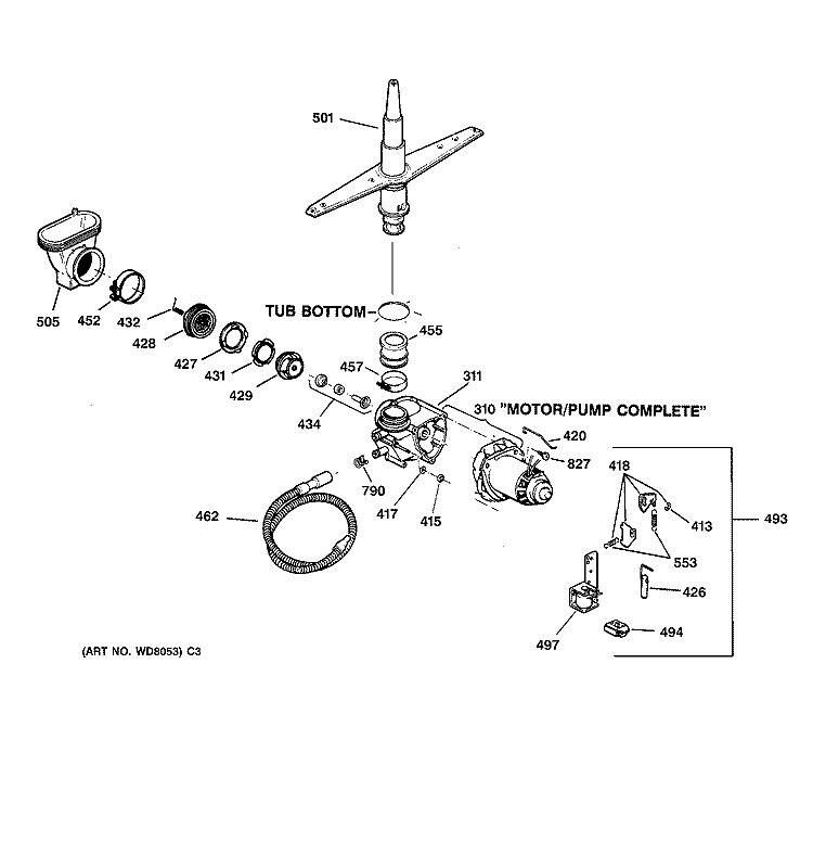 MOTOR - PUMP MECHANISM Diagram and Parts List for GSD1103F00WW  General Electric Dishwasher