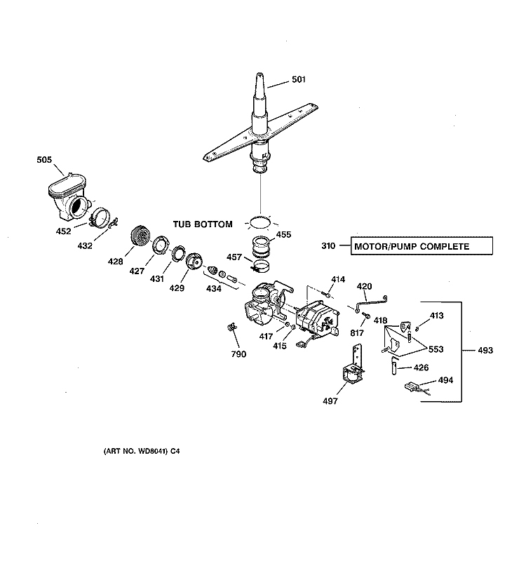 MOTOR - PUMP MECHANISM Diagram and Parts List for GSD3755F00CC  General Electric Dishwasher