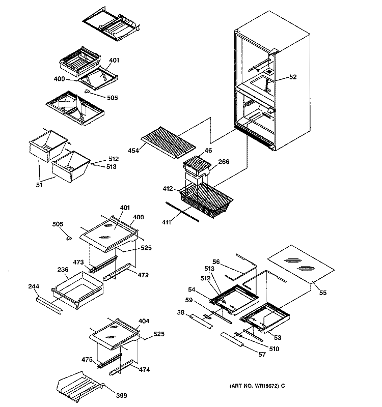 SHELVING ASSEMBLIES Diagram and Parts List for TCX22PACCCC  General Electric Refrigerator