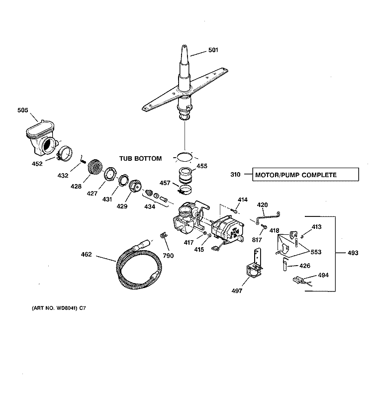 MOTOR - PUMP MECHANISM Diagram and Parts List for GSDL632F00WW  General Electric Dishwasher