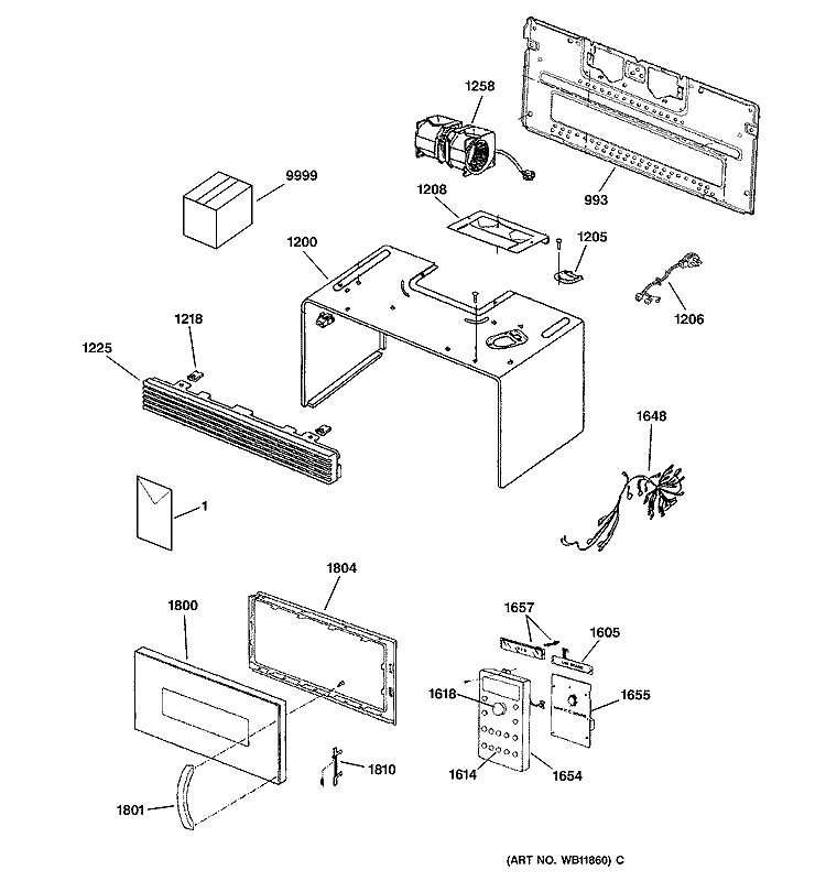 DOOR, CONTROLS, GRIL & CASE Diagram and Parts List for SCA2000BAA03  General Electric Microwave