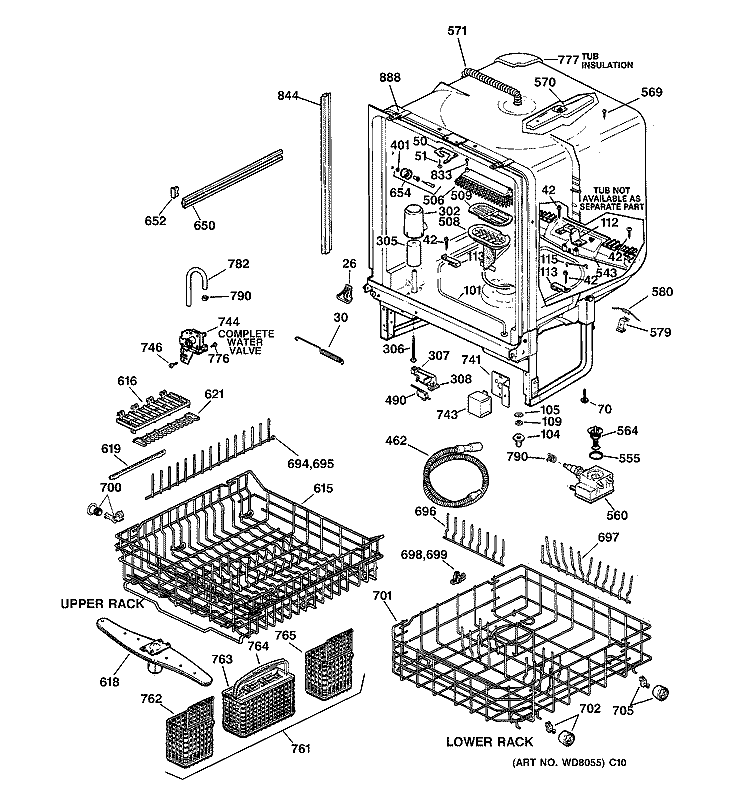 BODY PARTS Diagram and Parts List for GSD5920F00BB  General Electric Dishwasher
