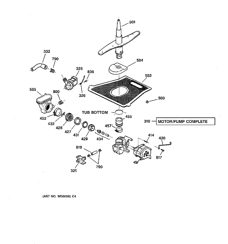 MOTOR - PUMP MECHANISM Diagram and Parts List for GSD5920F00BB  General Electric Dishwasher