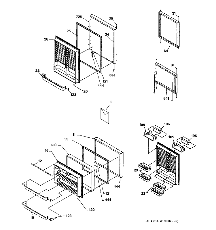 DOOR ASSEMBLIES Diagram and Parts List for TCX22PACAAA  General Electric Refrigerator