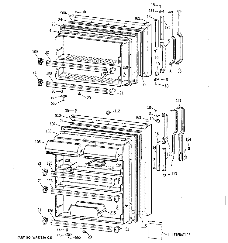 DOORS Diagram and Parts List for TBH24ZQERAD  General Electric Refrigerator