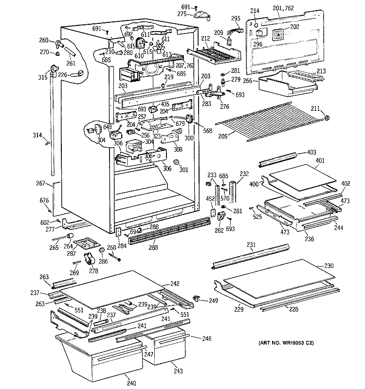 CABINET Diagram and Parts List for TBH24ZQERAD  General Electric Refrigerator