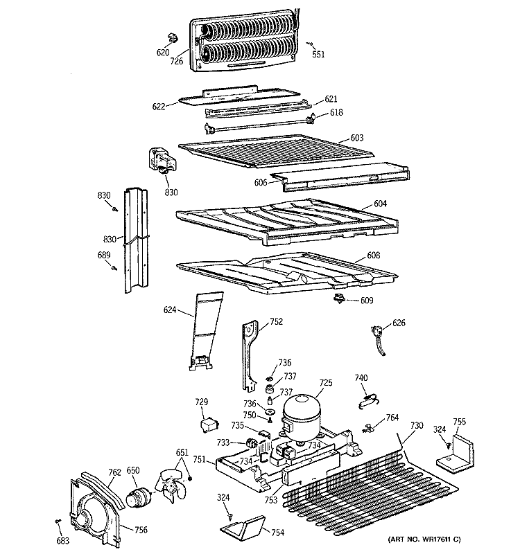 UNIT PARTS Diagram and Parts List for TBH24ZQERAD  General Electric Refrigerator