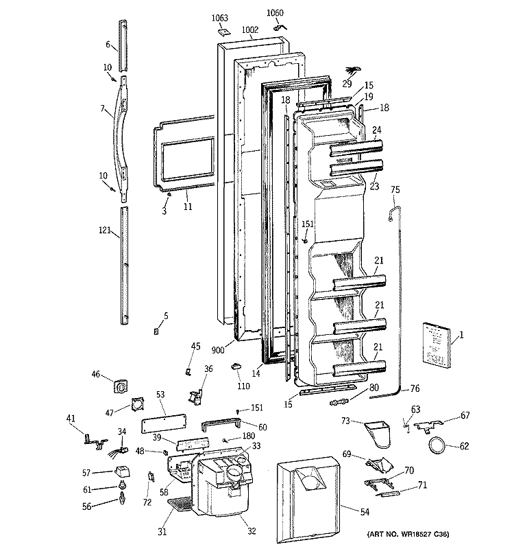 FREEZER DOOR Diagram and Parts List for TFS22ZPDABS  General Electric Refrigerator