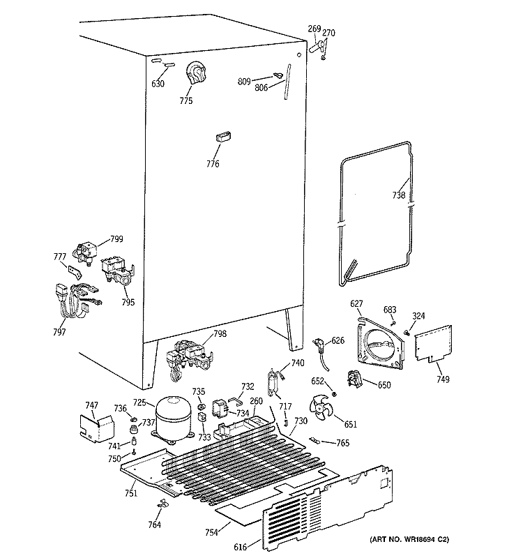 UNIT PARTS Diagram and Parts List for TFS22ZPDABS  General Electric Refrigerator