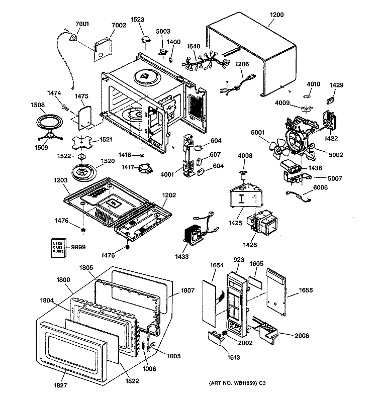 MICROWAVE Diagram and Parts List for JE1860WB01  General Electric Microwave