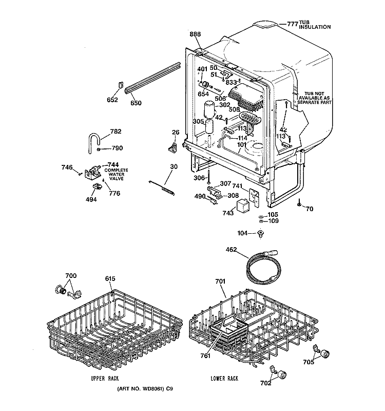 BODY PARTS Diagram and Parts List for HDA2200F00WW  Hotpoint Dishwasher