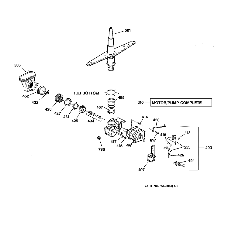 MOTOR - PUMP MECHANISM Diagram and Parts List for HDA2200F00WW  Hotpoint Dishwasher