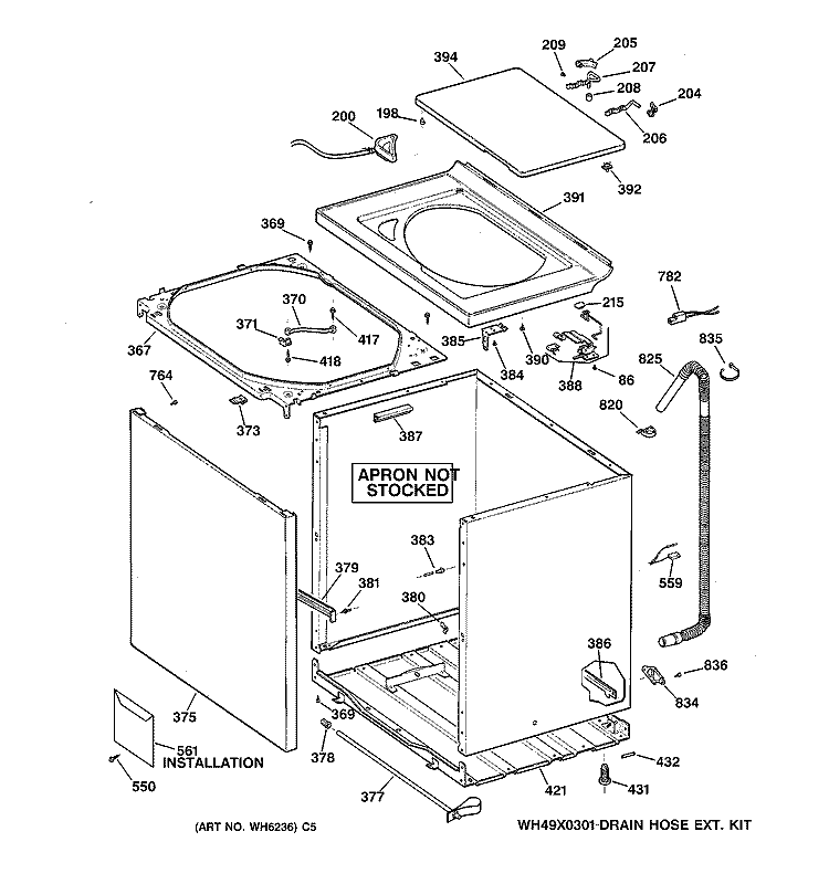 CABINET, COVER & FRONT PANEL Diagram and Parts List for WMSR2100T6WW  General Electric Washer