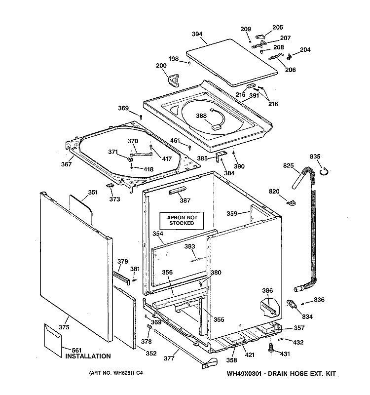 CABINET, COVER & FRONT PANEL Diagram and Parts List for WBSE5290A0WW  General Electric Washer