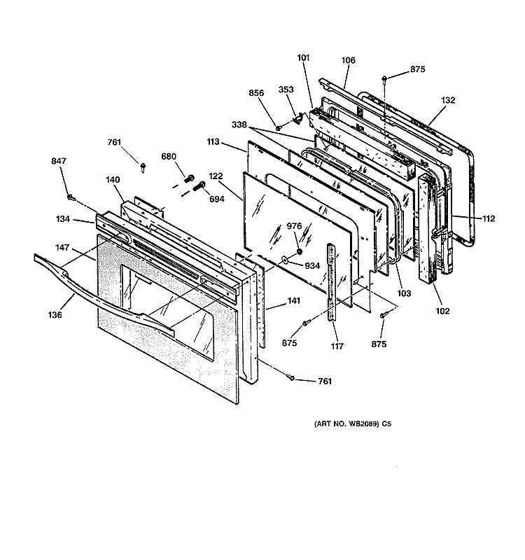DOOR Diagram and Parts List for JTP47SC1SS  General Electric Wall Oven
