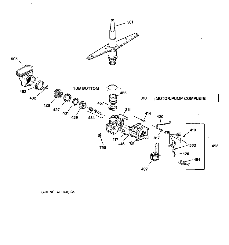 MOTOR - PUMP MECHANISM Diagram and Parts List for GSD3455F00CC  General Electric Dishwasher