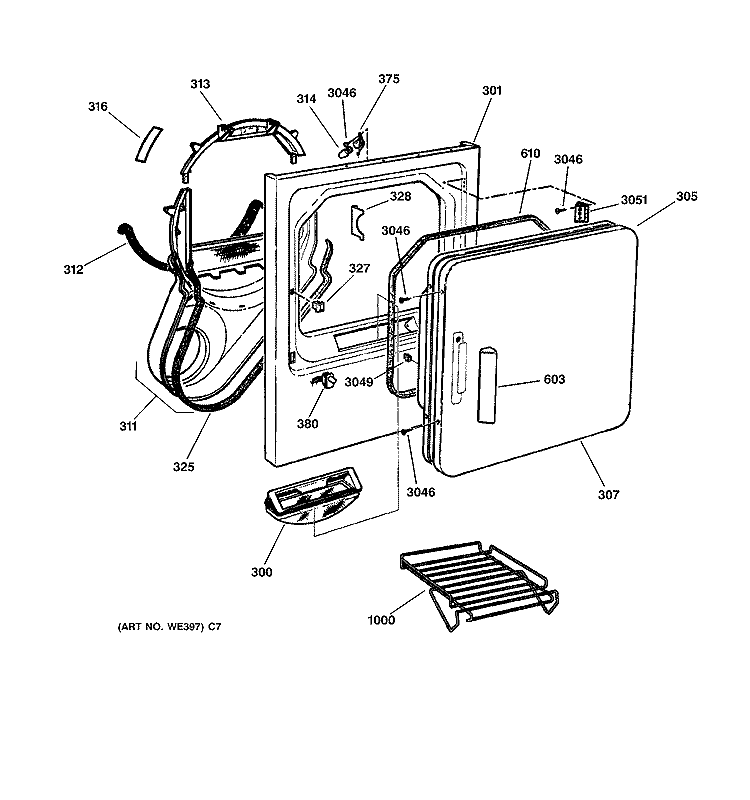 FRONT PANEL & DOOR Diagram and Parts List for DCSR483EA0AA  General Electric Dryer