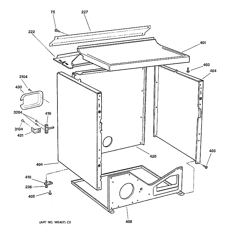 CABINET Diagram and Parts List for DCSR483EA0AA  General Electric Dryer