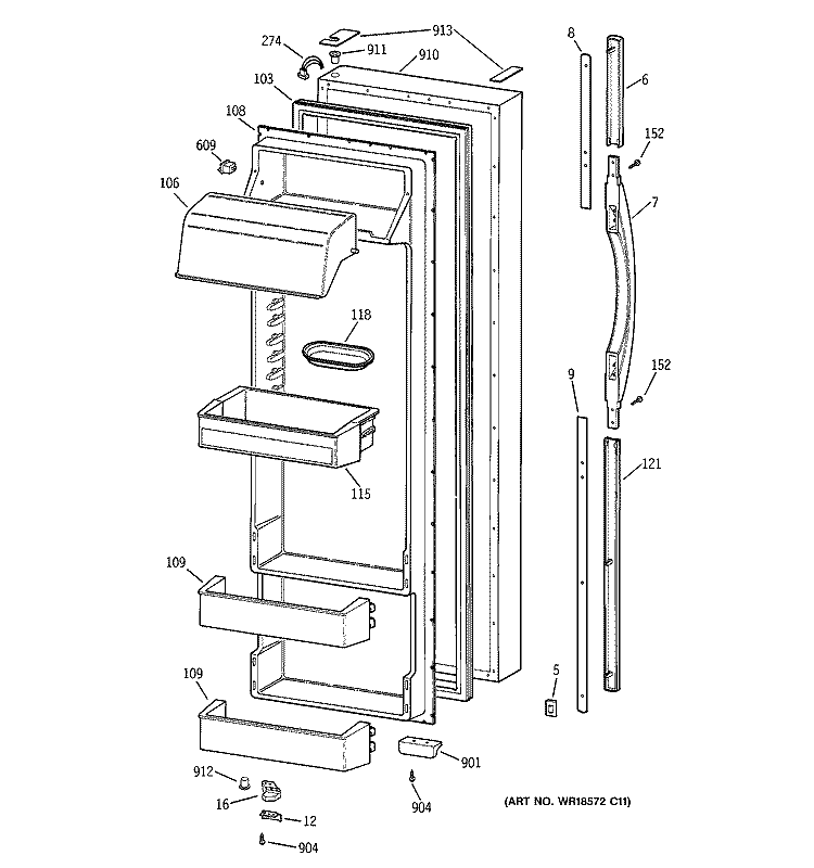 FRESH FOOD DOOR Diagram and Parts List for TPG24PRDBBB  General Electric Refrigerator
