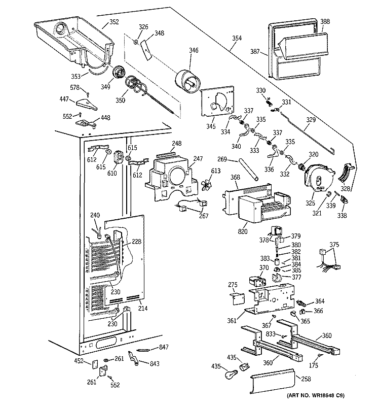 FREEZER SECTION Diagram and Parts List for TPJ24PRDBBB  General Electric Refrigerator