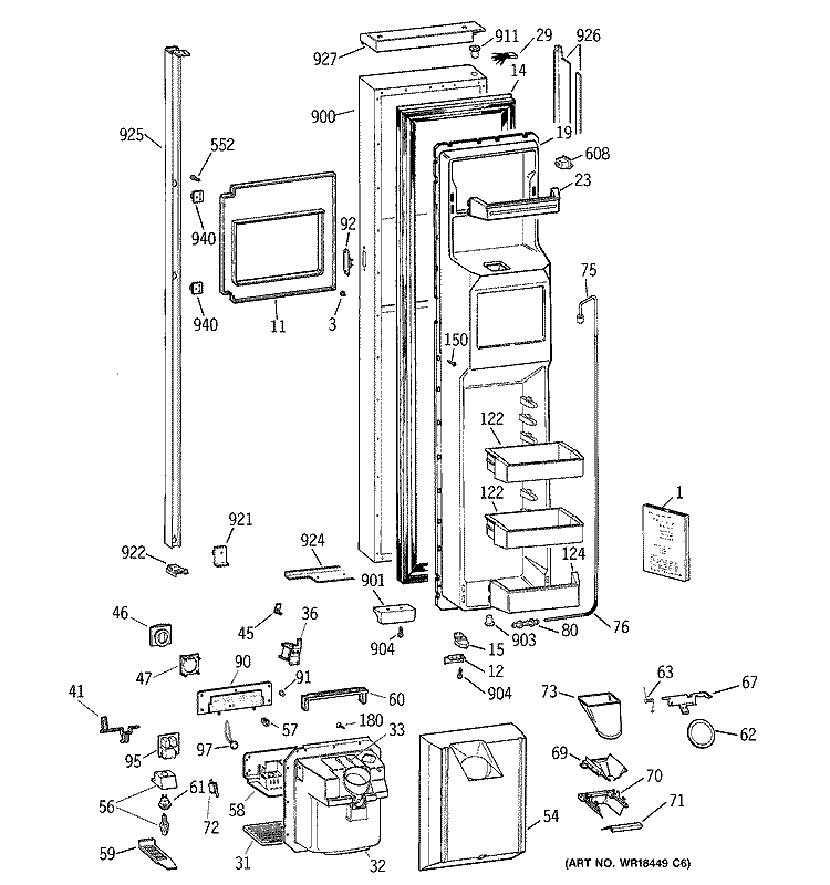 FREEZER DOOR Diagram and Parts List for TPG24BFDBBB  General Electric Refrigerator