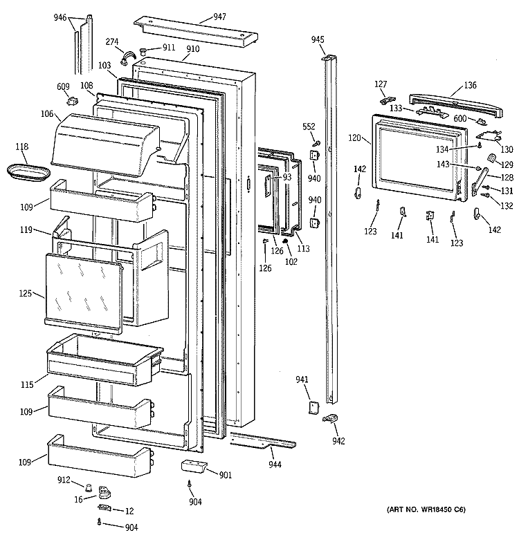 FRESH FOOD DOOR Diagram and Parts List for TPG24BFDBBB  General Electric Refrigerator