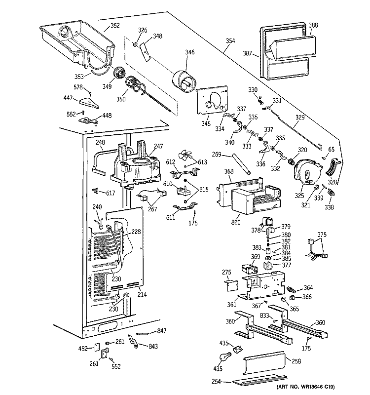 FREEZER SECTION Diagram and Parts List for TPG24BFDBBB  General Electric Refrigerator