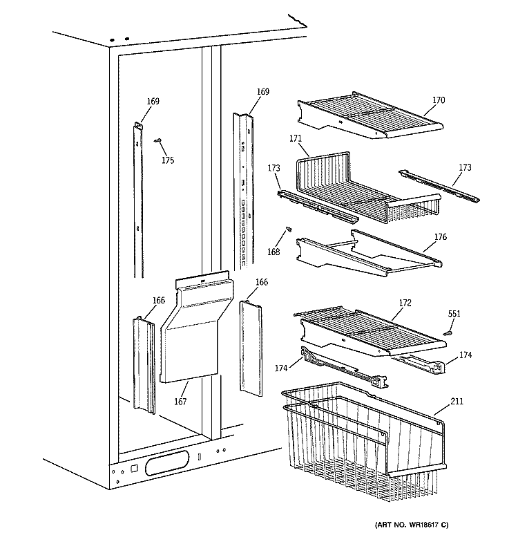 FREEZER SHELVES Diagram and Parts List for TPG24BFDBBB  General Electric Refrigerator