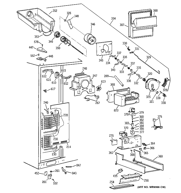 FREEZER SECTION Diagram and Parts List for TPG24PFDBBB  General Electric Refrigerator