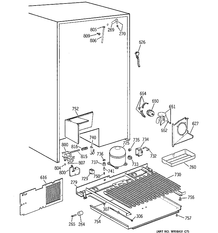 UNIT PARTS Diagram and Parts List for TPG24PFDBBB  General Electric Refrigerator