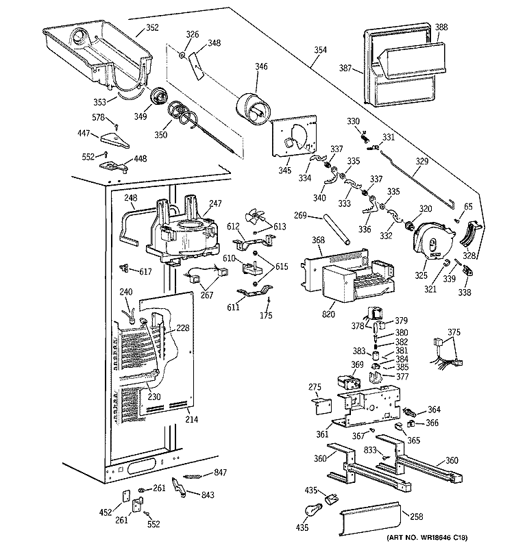 FREEZER SECTION Diagram and Parts List for TPX24BPDBWW  General Electric Refrigerator