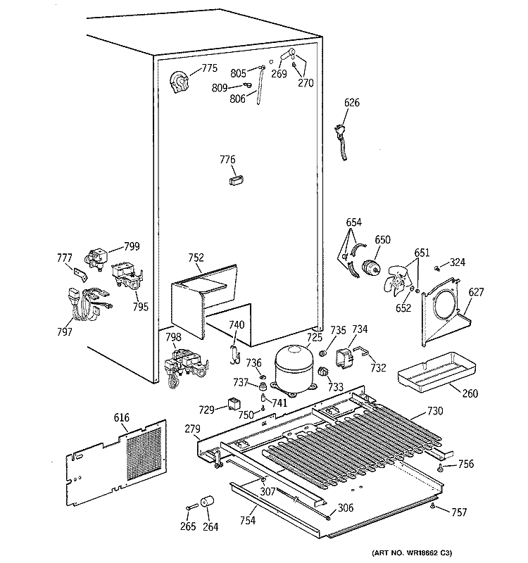 UNIT PARTS Diagram and Parts List for TPX24BPDBWW  General Electric Refrigerator