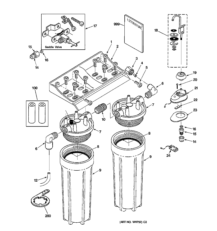 UNDERSINK WATER SYSTEM Diagram and Parts List for GNSV30CCC  General Electric Water Filter System