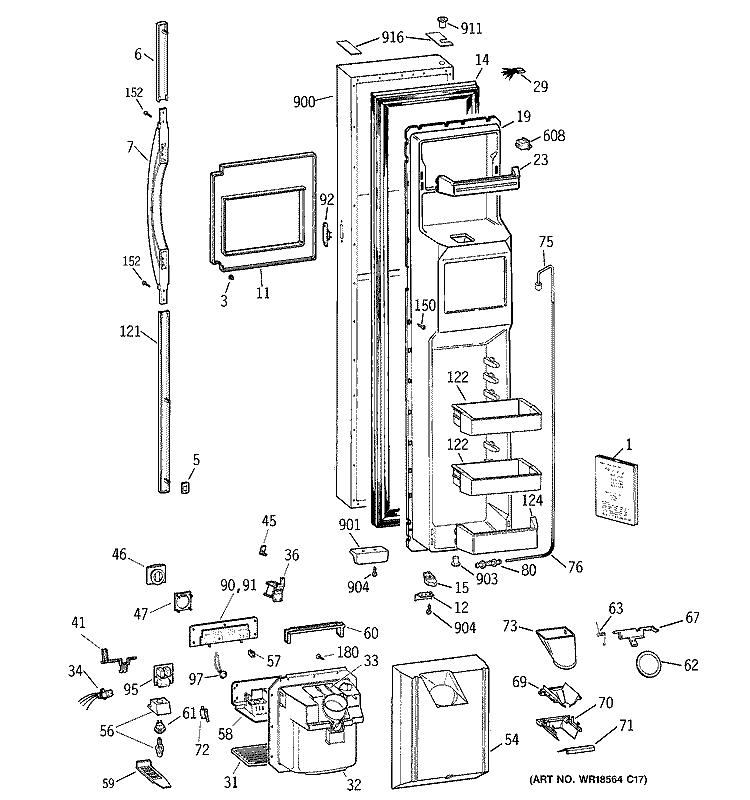 FREEZER DOOR Diagram and Parts List for TFK28ZFBHAA  General Electric Refrigerator