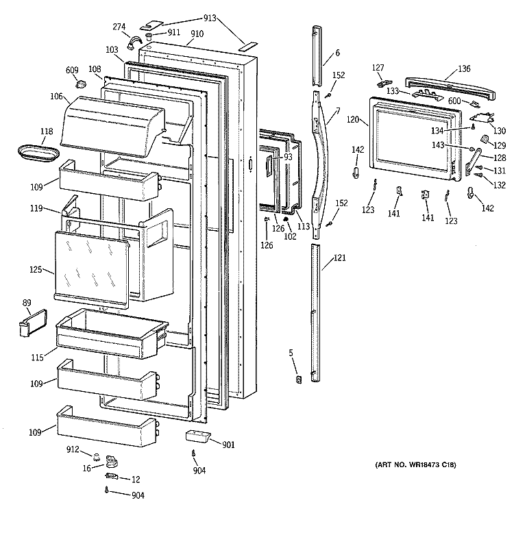FRESH FOOD DOOR Diagram and Parts List for TFK28ZFBHAA  General Electric Refrigerator