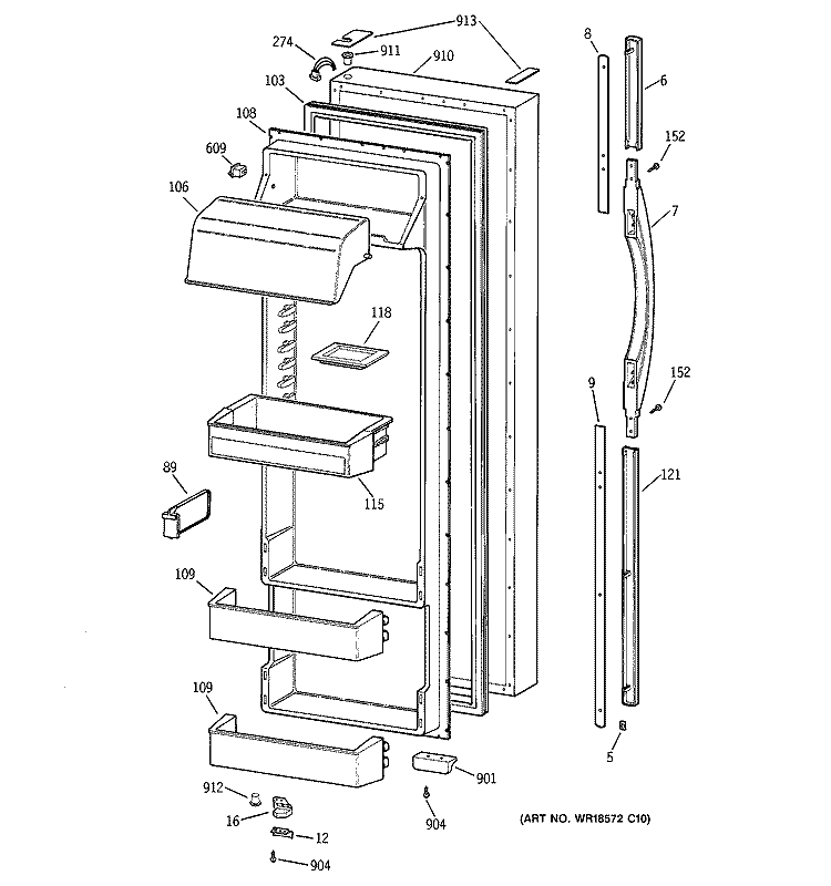 FRESH FOOD DOOR Diagram and Parts List for TFK28ZRBHAA  General Electric Refrigerator