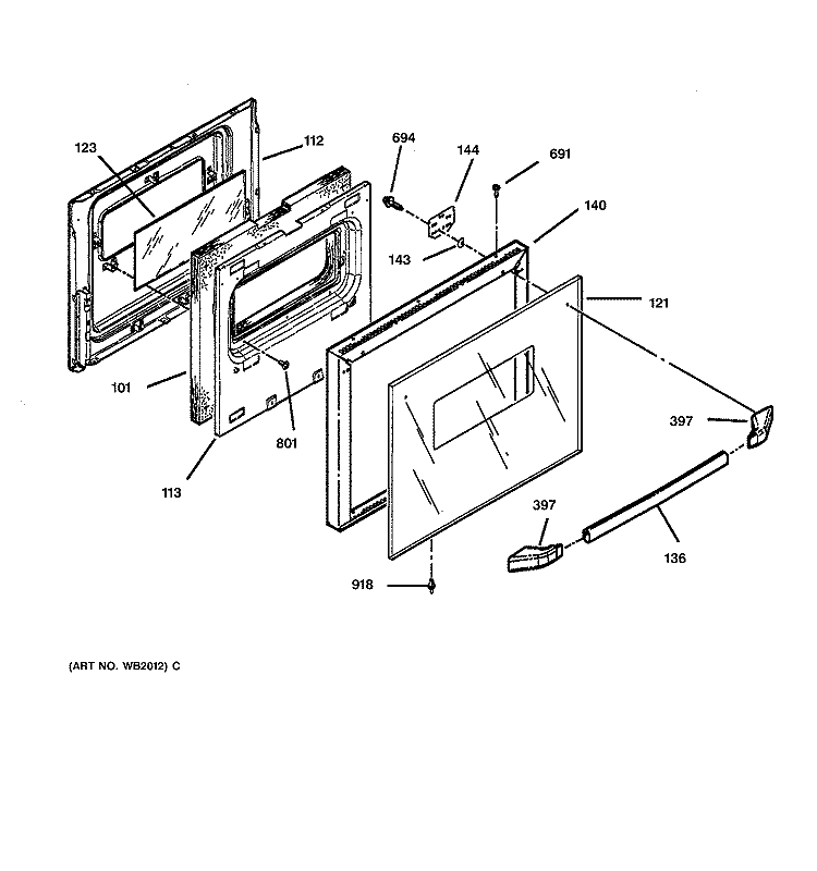 DOOR Diagram and Parts List for JRS04BW3BB  General Electric Wall Oven