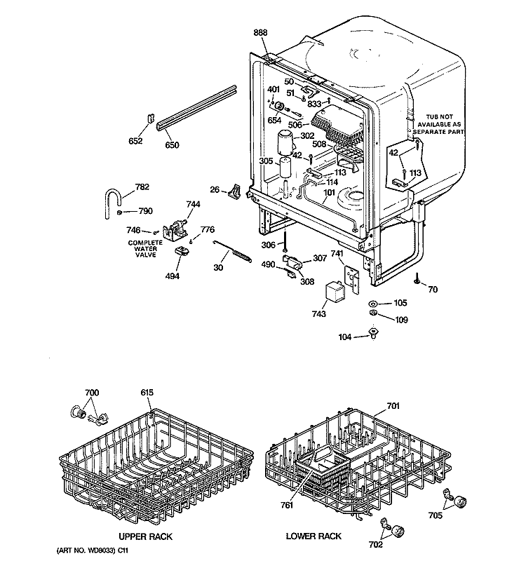 BODY PARTS Diagram and Parts List for GSM2110F00AA  General Electric Dishwasher