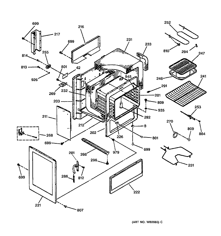 BODY PARTS Diagram and Parts List for JBP58LY2WH  General Electric Range