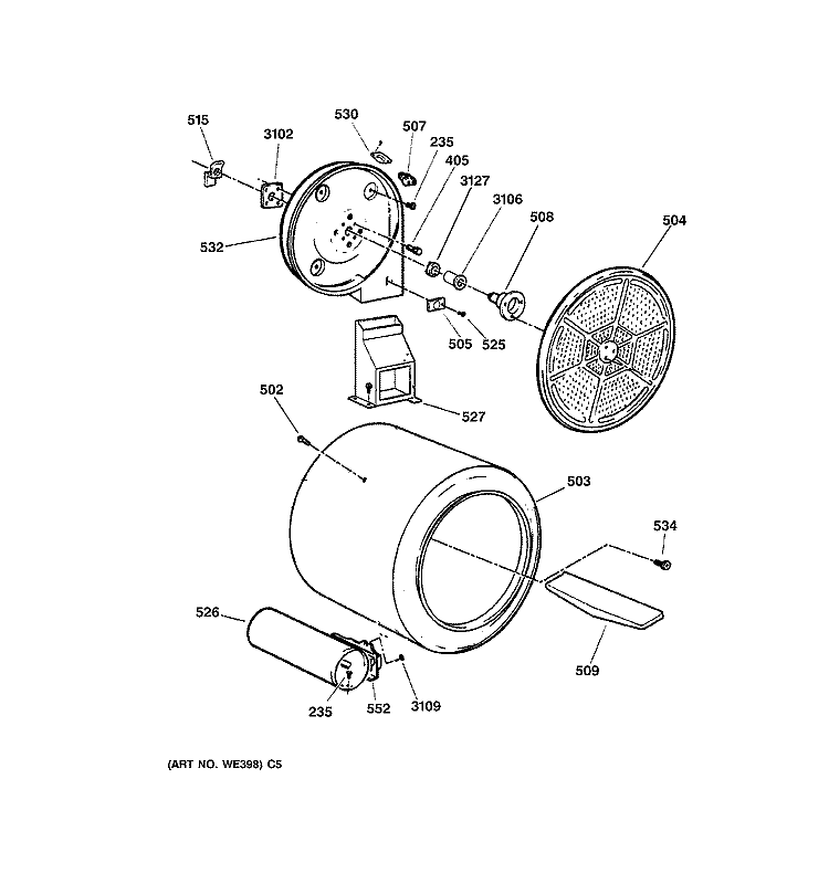 DRUM Diagram and Parts List for DBB3300GA2AA  General Electric Dryer