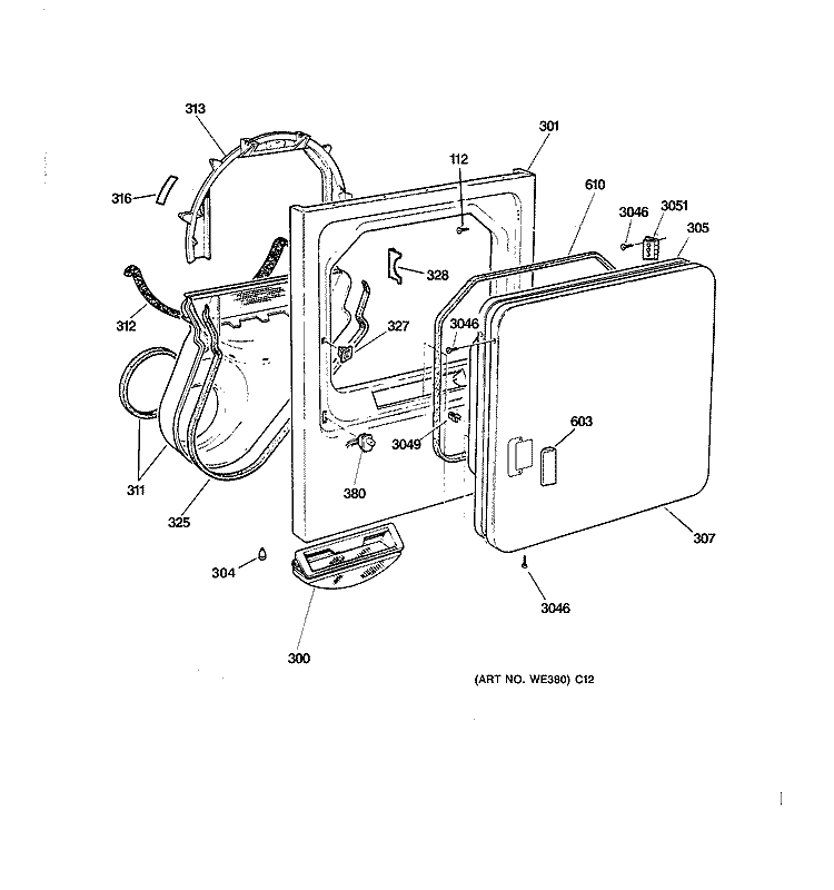 FRONT PANEL & DOOR Diagram and Parts List for DBXR453GV3WW  General Electric Dryer