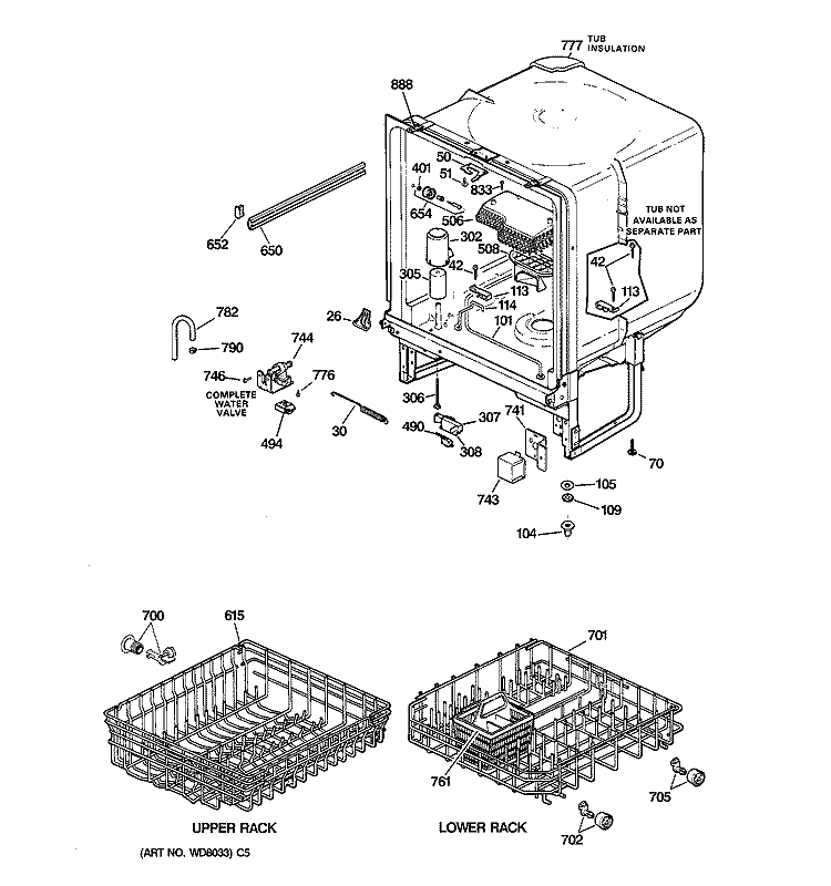 BODY PARTS Diagram and Parts List for GHD1106F00WW  General Electric Dishwasher