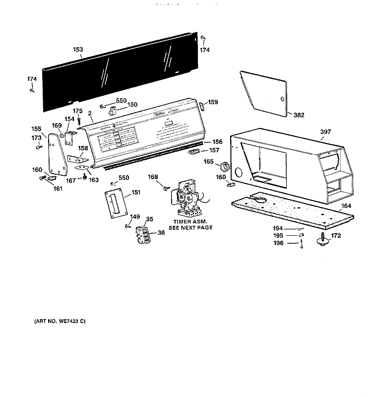 BACKSPLASH ASSEMBLY Diagram and Parts List for CADE165SWH  General Electric Dryer