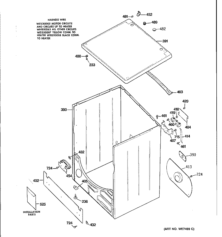 CABINET & TOP ASSEMBLY Diagram and Parts List for CADE165SWH  General Electric Dryer