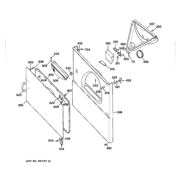 CABINET FRONT ASSEMBLY Diagram and Parts List for CADE165SWH  General Electric Dryer